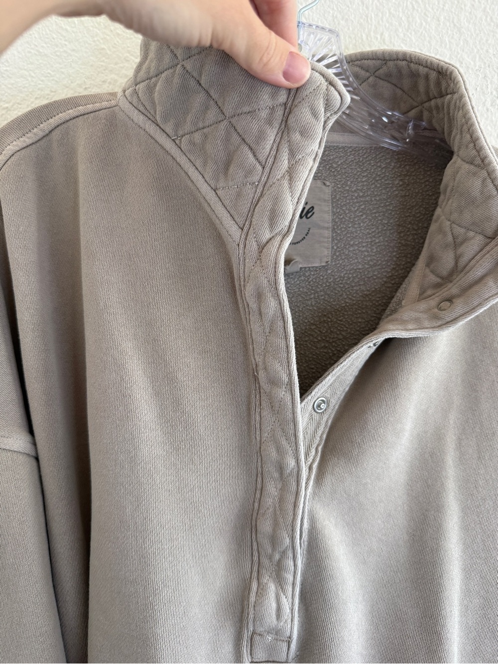 aerie oh snap Sweatshirt in Taupe with a Quilted Collar, Snap Henley Funnel Neck - Picture 7 of 12